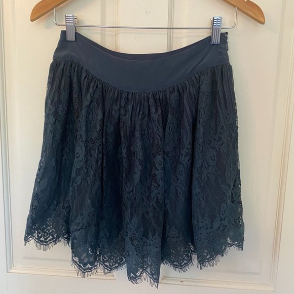 Flannel Blue Lace Mini Skirt W/ Pockets Sz 0 - Picture 1 of 8